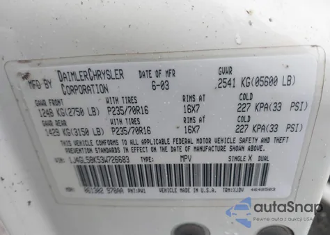 2003 Jeep Liberty Limited Edition z USA, uszkodzony, nr VIN 1J4GL58K53W726683